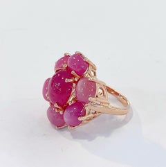 Bochic “Flamenco” Ruby & Star Ruby Large Cocktail Ring 18K Gold & Silver