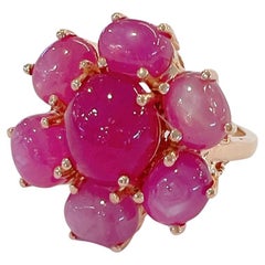 Anillo de cóctel grande Bochic "Flamenco" de rubí y rubí estrella Oro de 18 quilates y plata