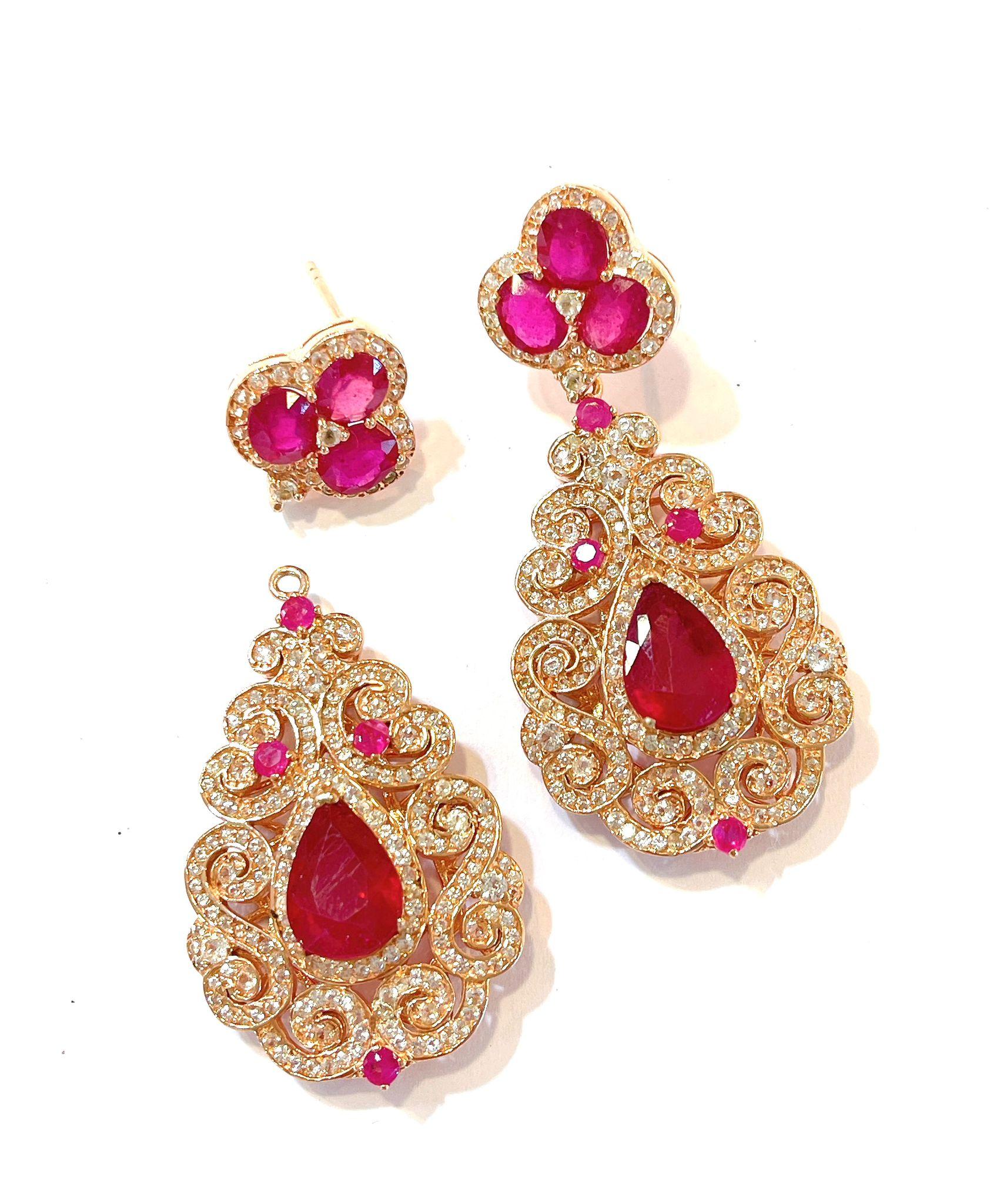 Bochic “Flamenco” Ruby & White Topaz Earrings Set In 18K Gold & Silver In New Condition For Sale In New York, NY