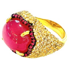 Bochic "Flamenco" Rubin & Weißer Zirkon Cocktail Ring 18K Gold & Silber