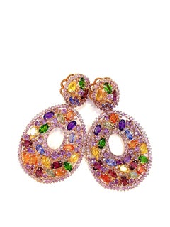 Bochic “Flamenco” Sapphire & Multi gem Chandelier Earrings - 18K Gold & Silver