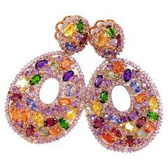 Bochic “Flamenco” Sapphire & Multi gem Chandelier Earrings Set 18K Gold&Silver