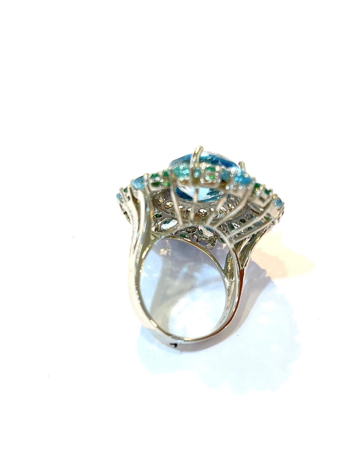 Brilliant Cut Bochic “Flamenco” Topaz & Fancy Multi Color Gems Cocktail Ring 18K Gold & Silver