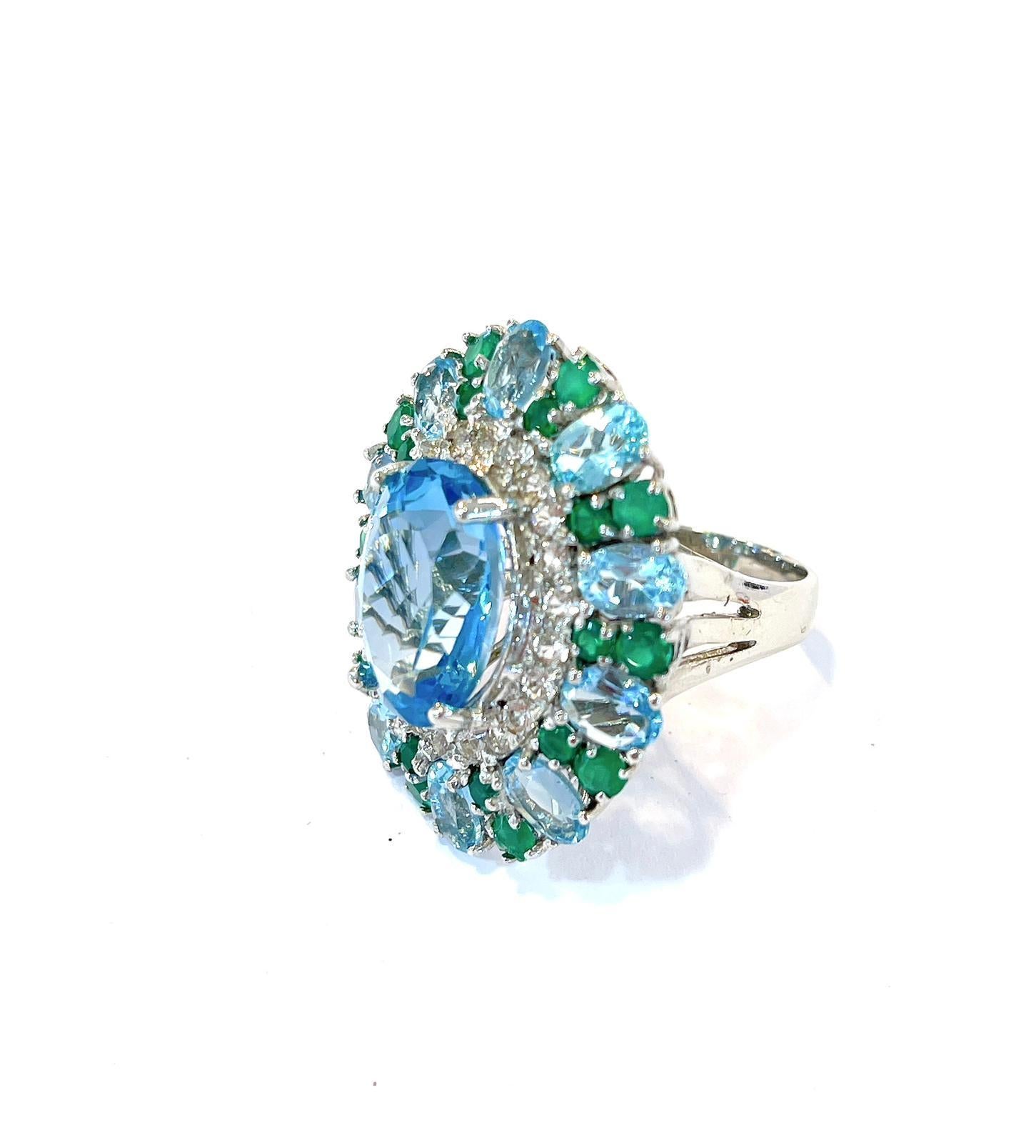 Brilliant Cut Bochic “Flamenco” Topaz & Fancy Multi Color Gems Cocktail Ring 18K Gold & Silver For Sale