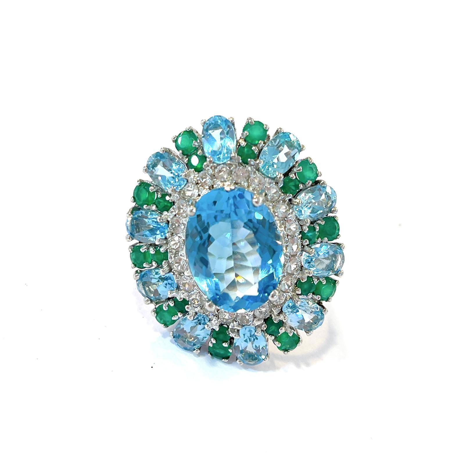 Bochic “Flamenco” Topaz & Fancy Multi Color Gems Cocktail Ring 18K Gold & Silver In New Condition In New York, NY