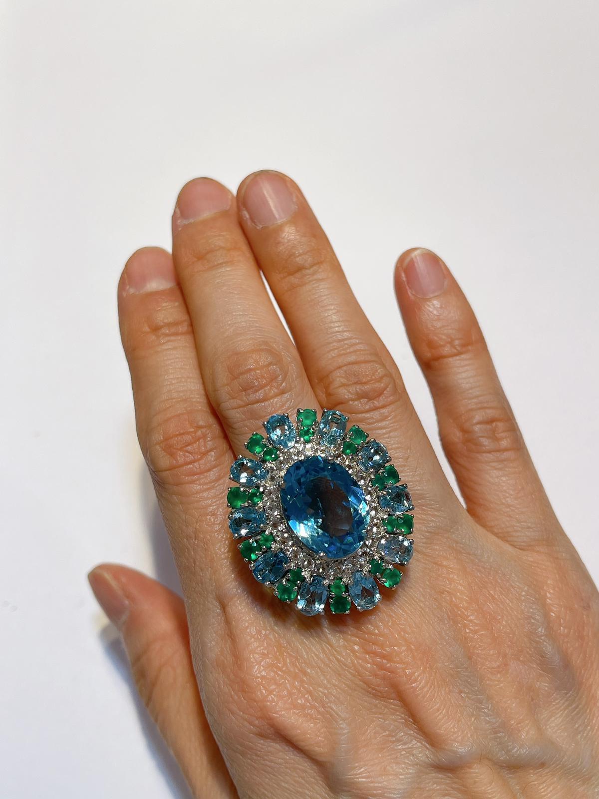 Bochic “Flamenco” Topaz & Fancy Multi Color Gems Cocktail Ring 18K Gold & Silver For Sale 1