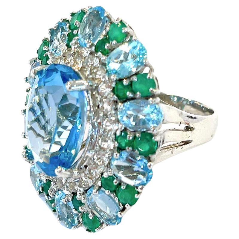 Bochic “Flamenco” Topaz & Fancy Multi Color Gems Cocktail Ring 18K Gold & Silver