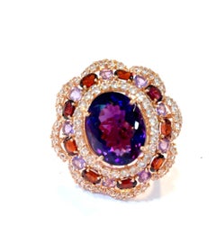 Anillo Bochic "Flamenco" Vintage de diamantes, amatista y gemas de fantasía Oro de 18 quilates y plata