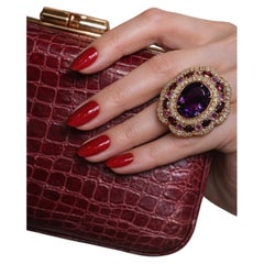 Anillo Bochic "Flamenco" Vintage de diamantes, amatista y gemas de fantasía Oro de 18 quilates y plata