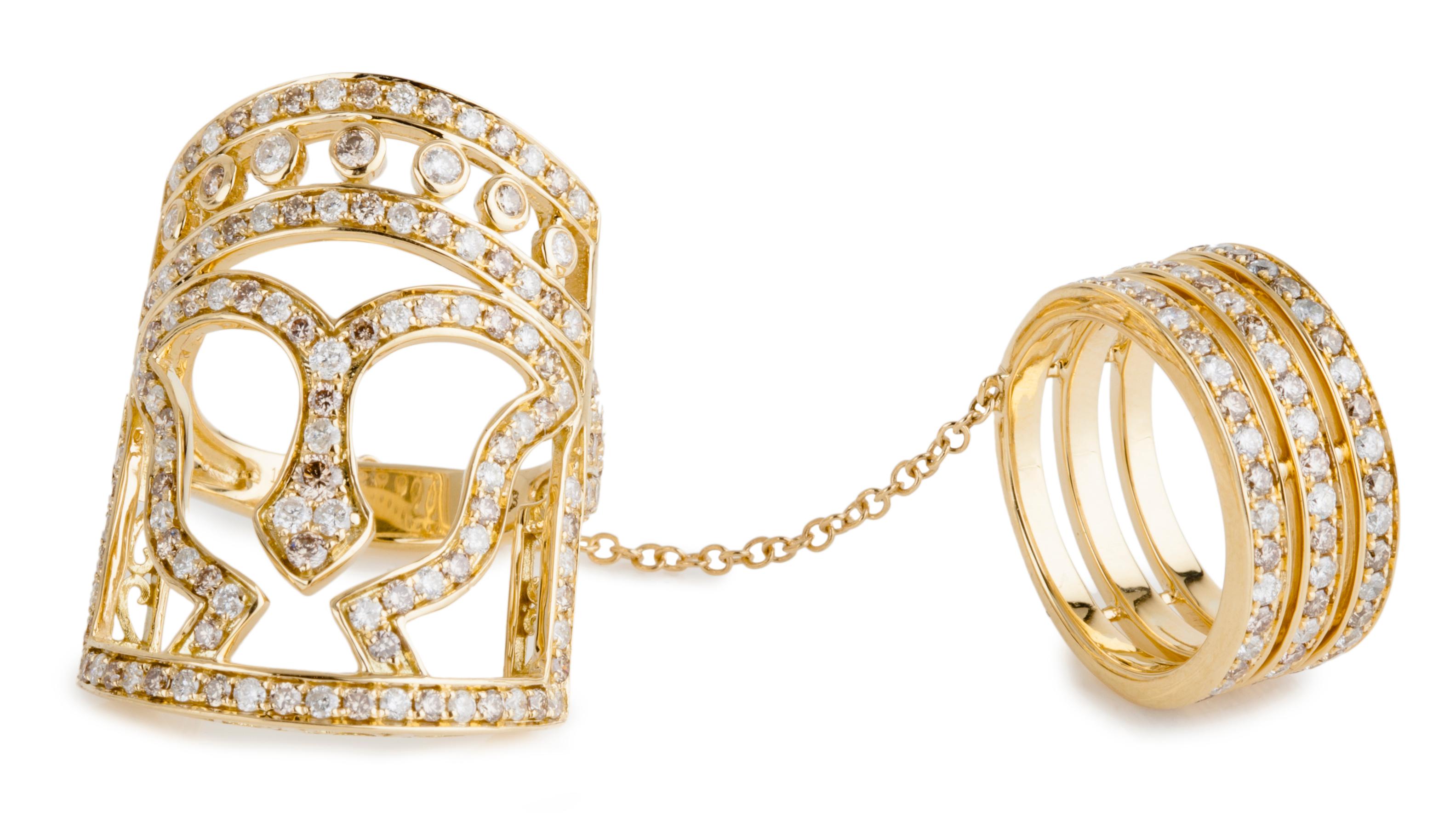 Women's or Men's Bochic Iconic Gold and Diamond Warrior Ring Custom Order For Sale