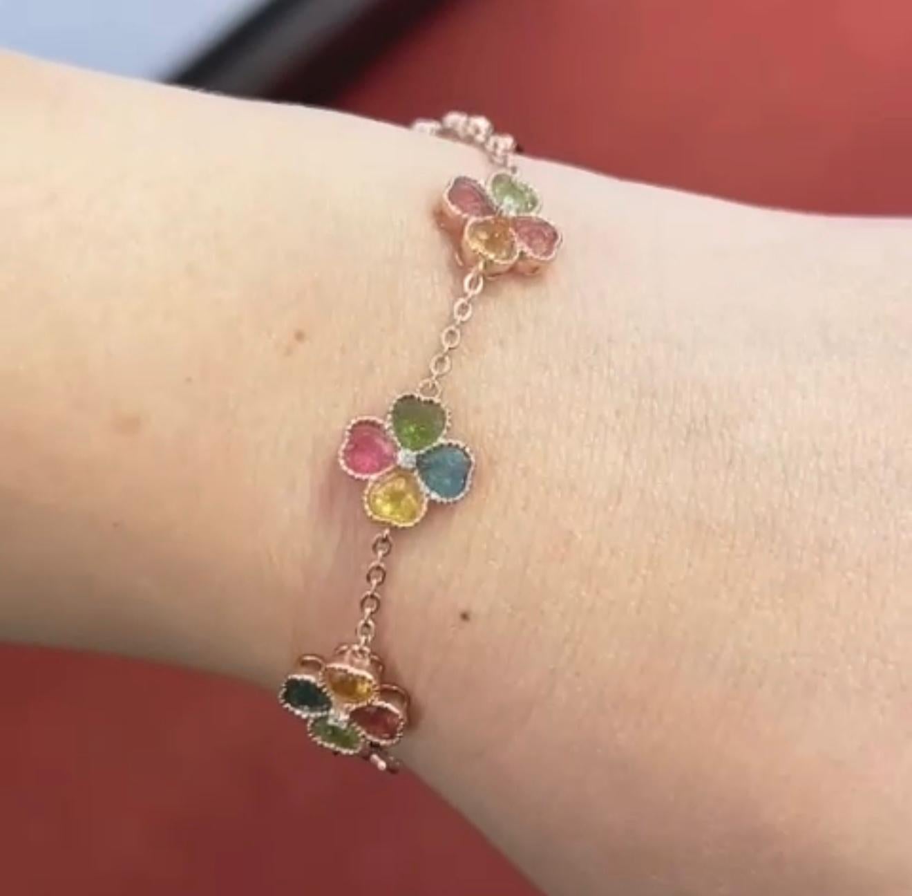 Taglio brillante Bracciale con tormalina multicolore 