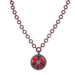 Bochic Ikon Bijoux Collectional Collier rétro en émail rouge avec topaze blanche