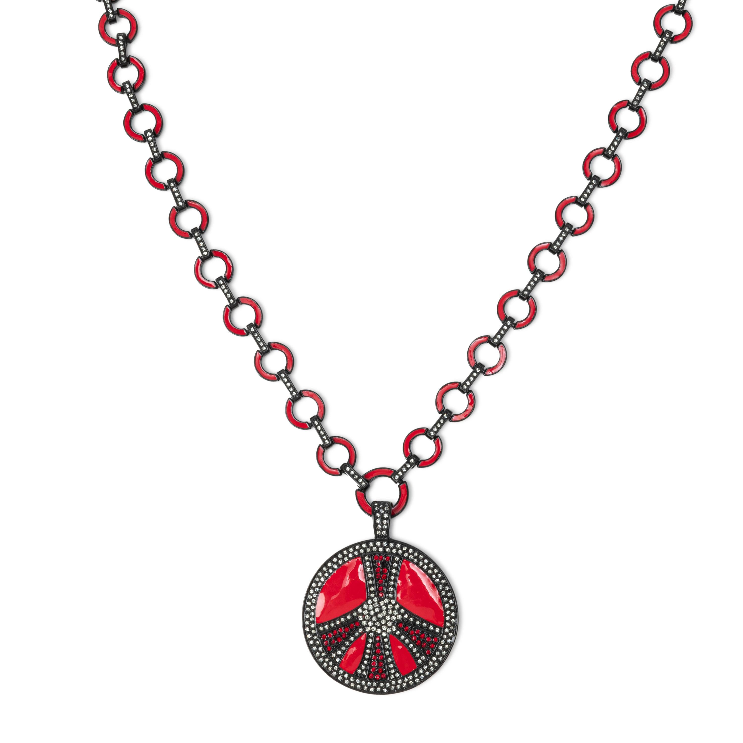 Art Déco Bochic Ikon Bijoux Collection Collana retrò con smalto rosso fuoco e topazio bianco in vendita