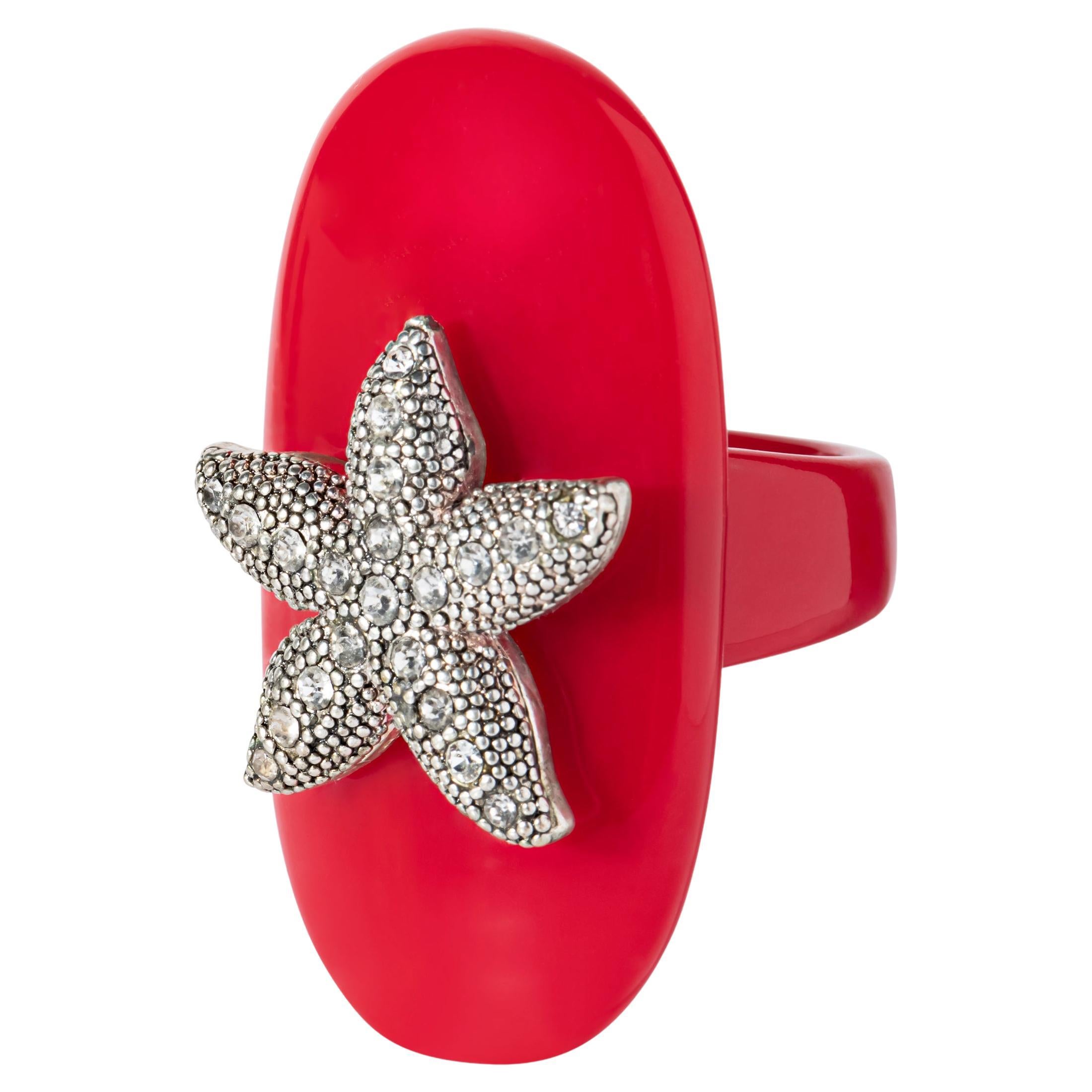 Bochic “Ikon” Red Star Fish Bijoux Ring 70s style 