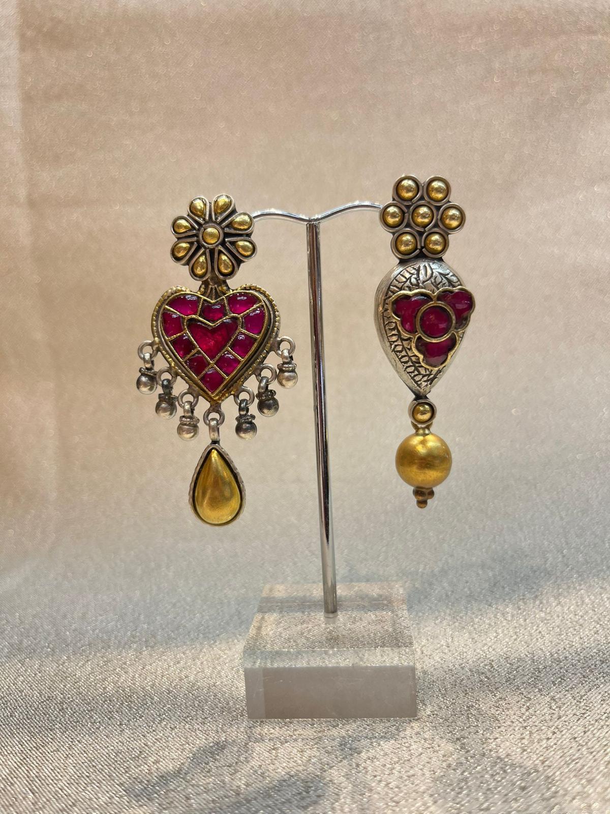 Bochic “IndoChina” Oriental Vintage Gold & Silver & Red Ruby 
The earrings from the 