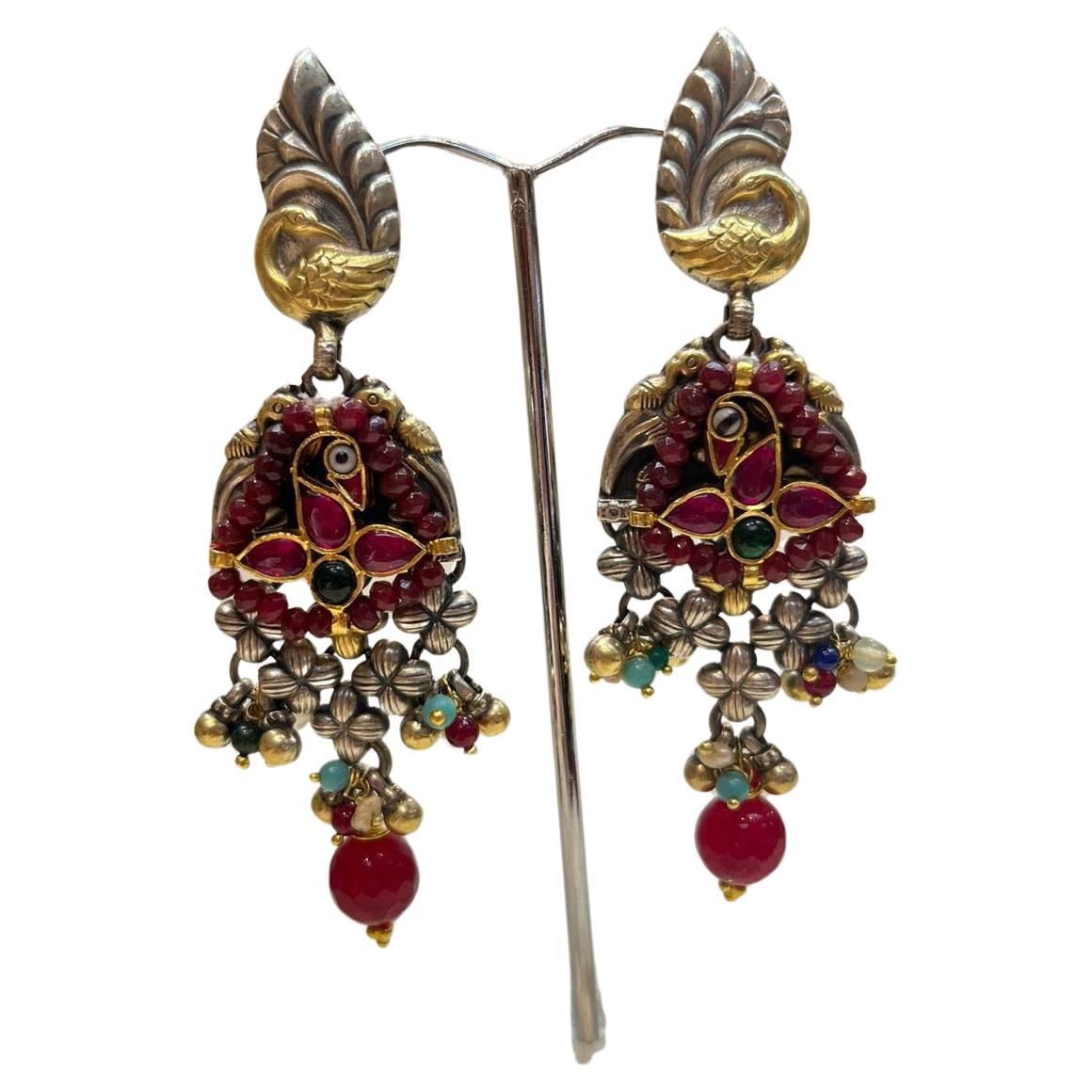 Bochic “IndoChina” Oriental Vintage Silver & Ruby Gold  plated Earrings 
Rubies 
Vintage silver 
The earrings from the 