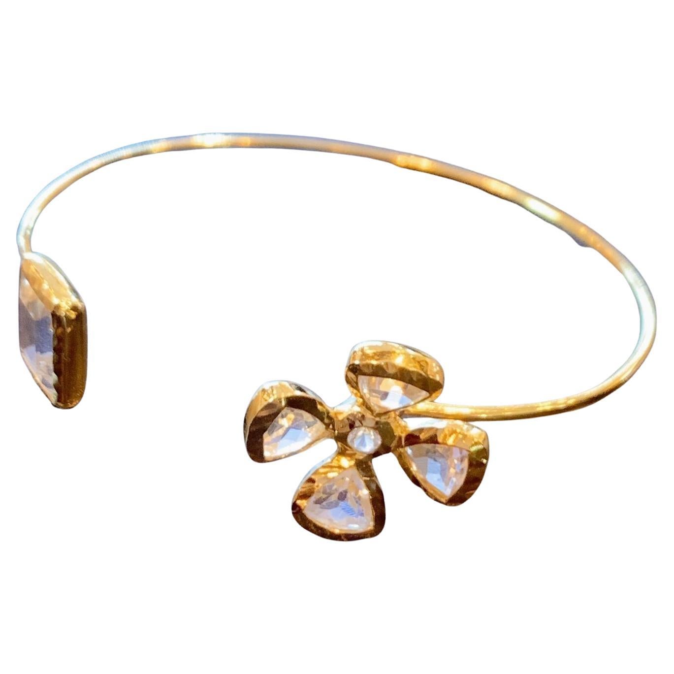 Brazalete Bochic 'Jungla' de oro y plata con topacio blanco 
Oro 22K 
Silver 
Topacio Blanco Natural 
Viene con una bolsa Bochic 
Firmado 
