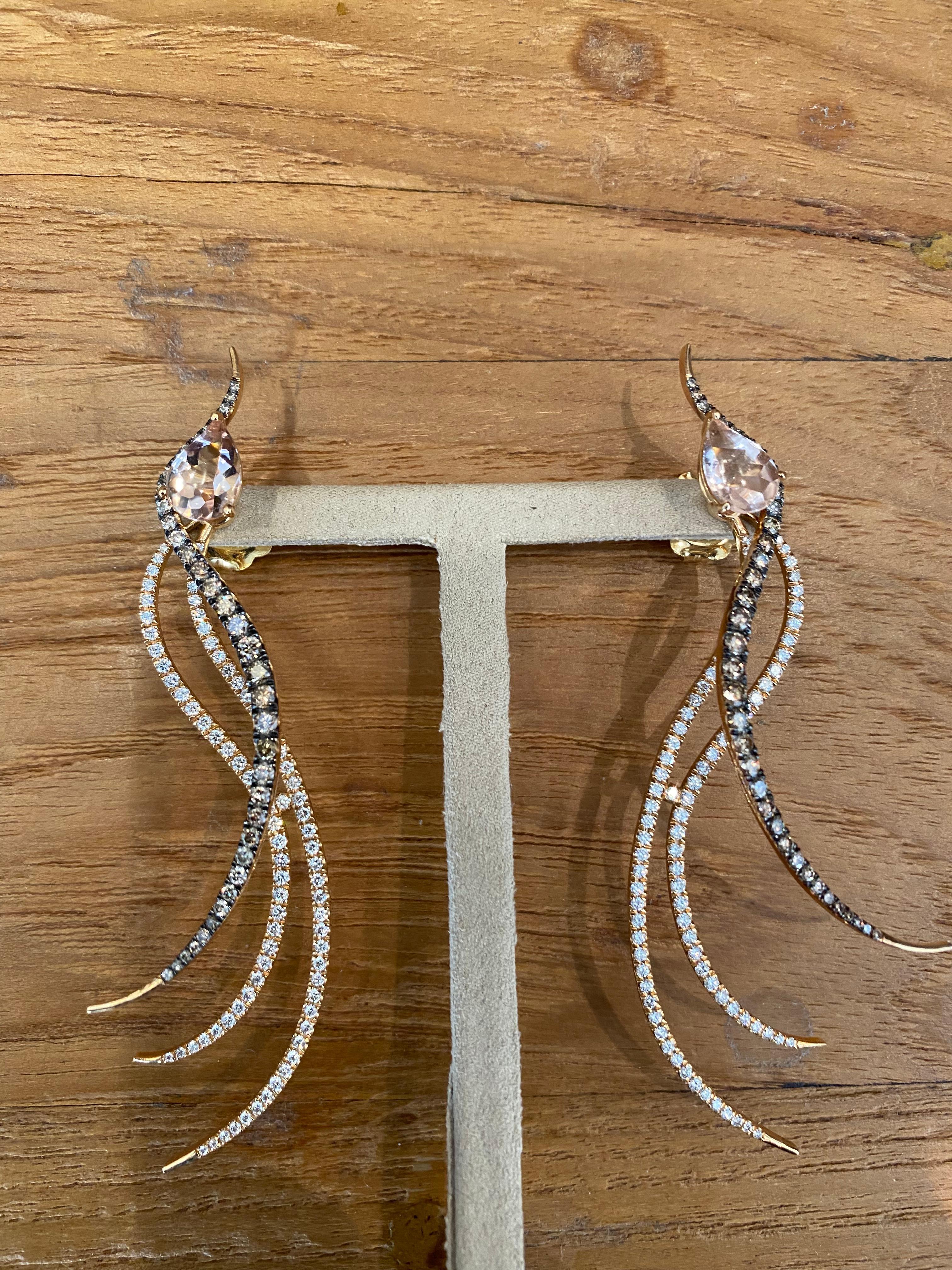 Bochic Morganite and Diamond Edgy Willow Earrings 5