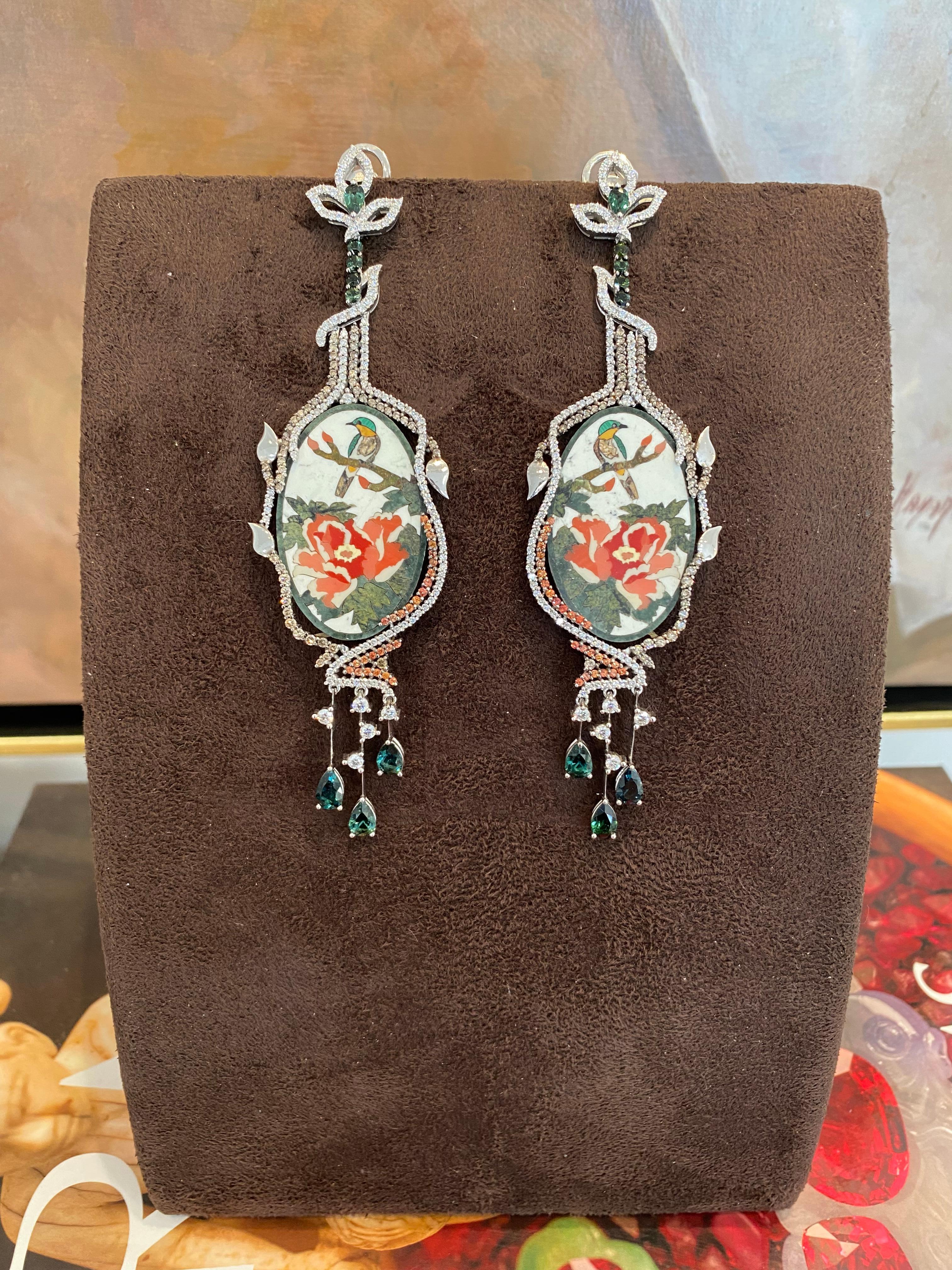 Bochic Mosaic Bird Earrings In New Condition In New York, NY