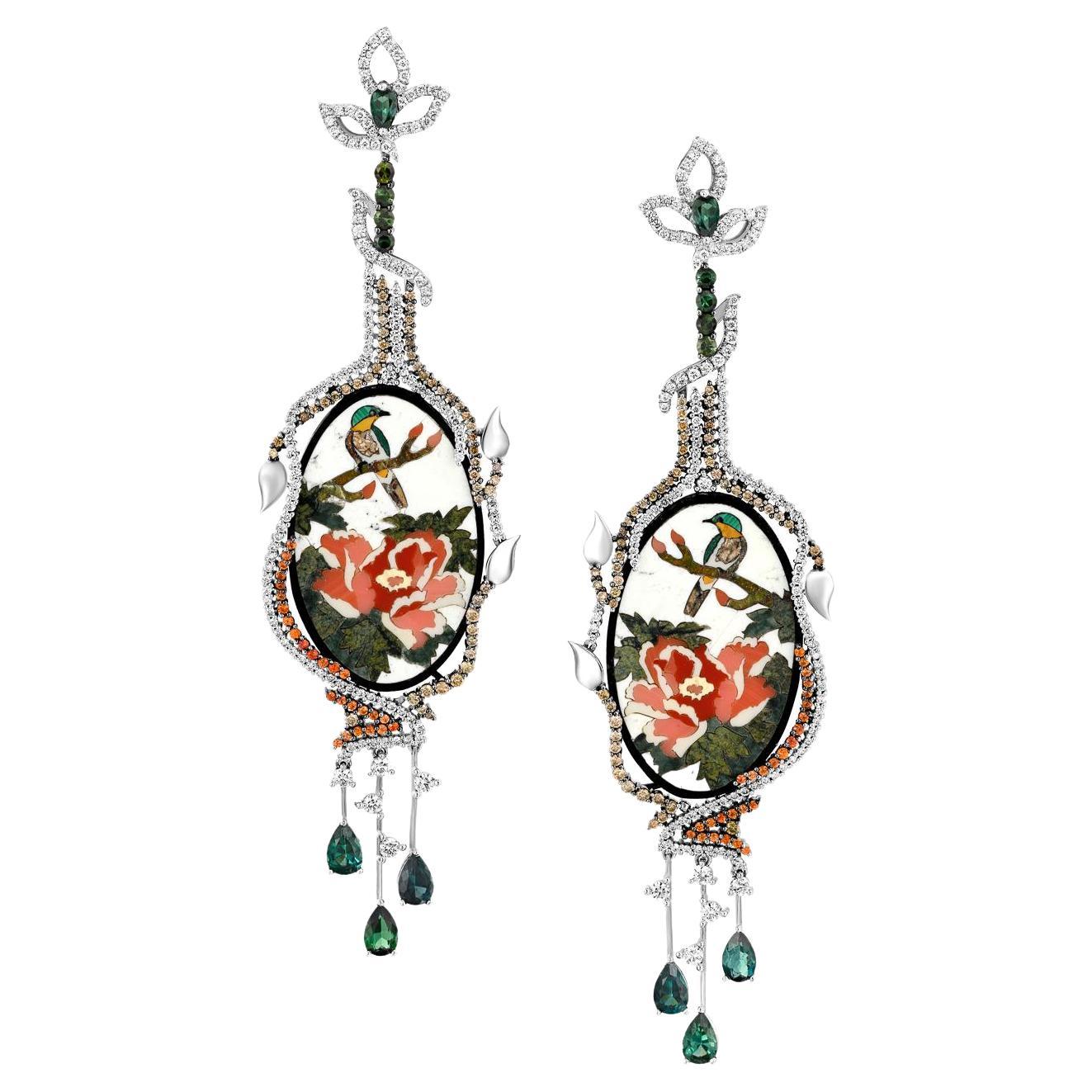 Ines Art Deco earrings featuring mother-of-pearl cabochon and sterling silver lever backs