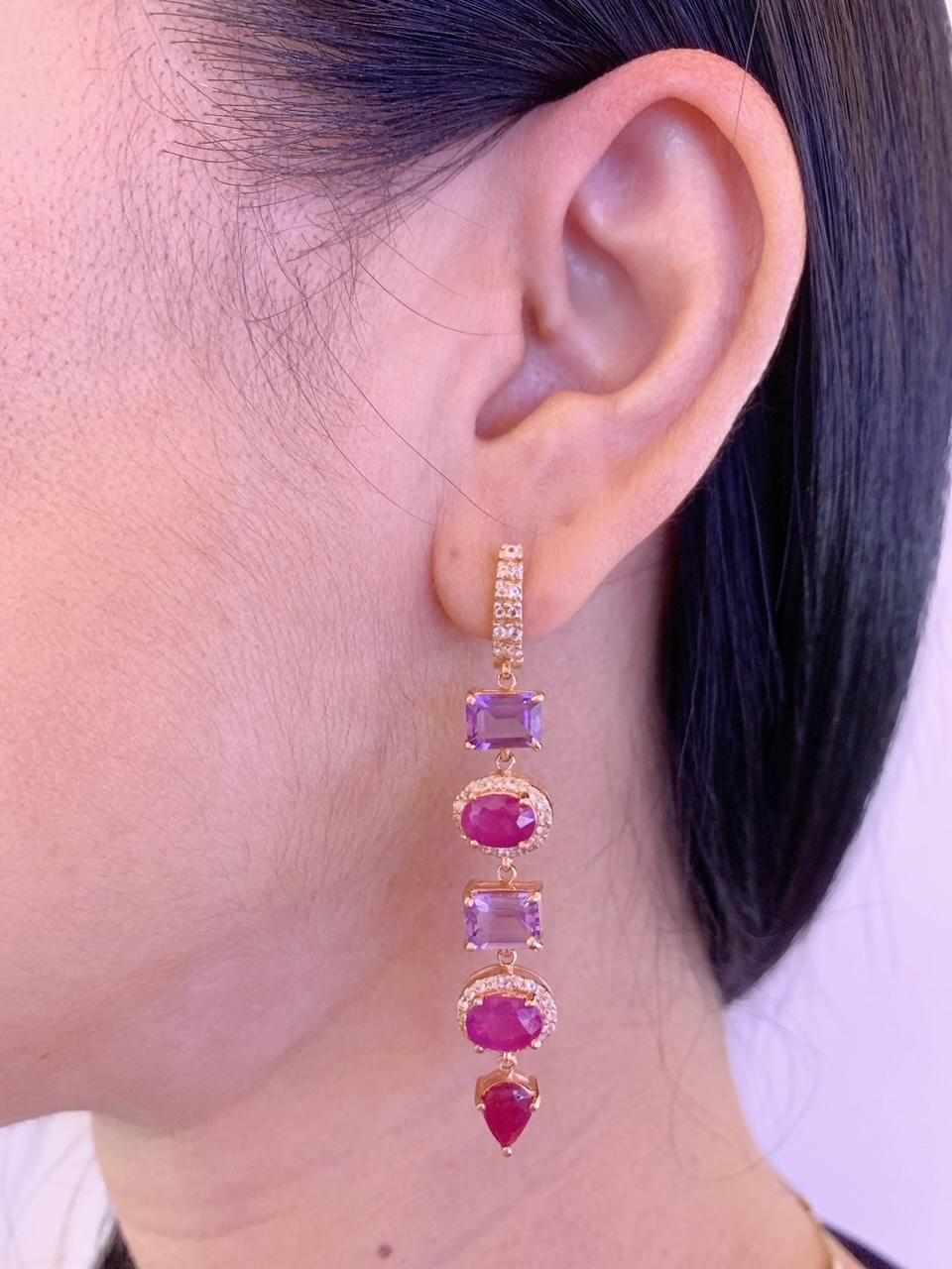 Bochic “Capri” Multi Color Natural Sapphire and Ruby Drop Earrings For Sale 1