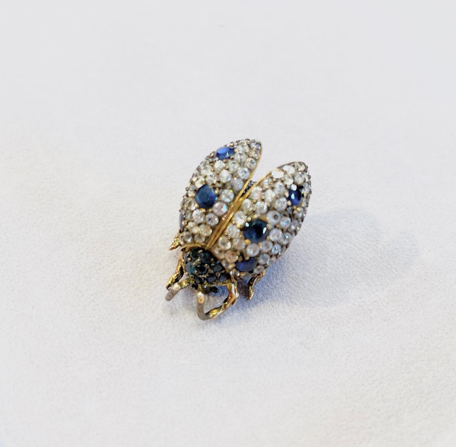 Bochic Broche ou pendentif en forme de scarabée en saphir naturel multicolore et pierres précieuses mélangées en vente 5