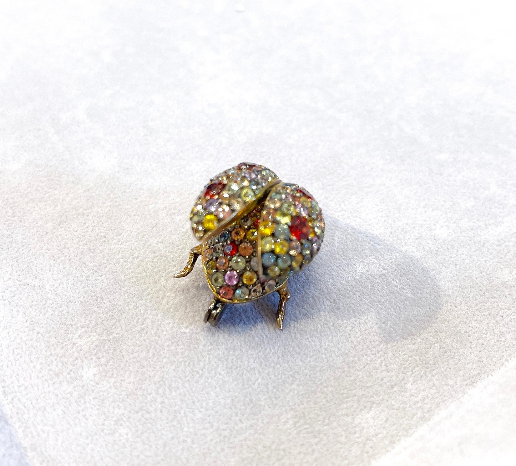 Bochic Multi Color Natural Sapphire and Mix Gem Candy “Beetle” Brooch or Pendent For Sale 5