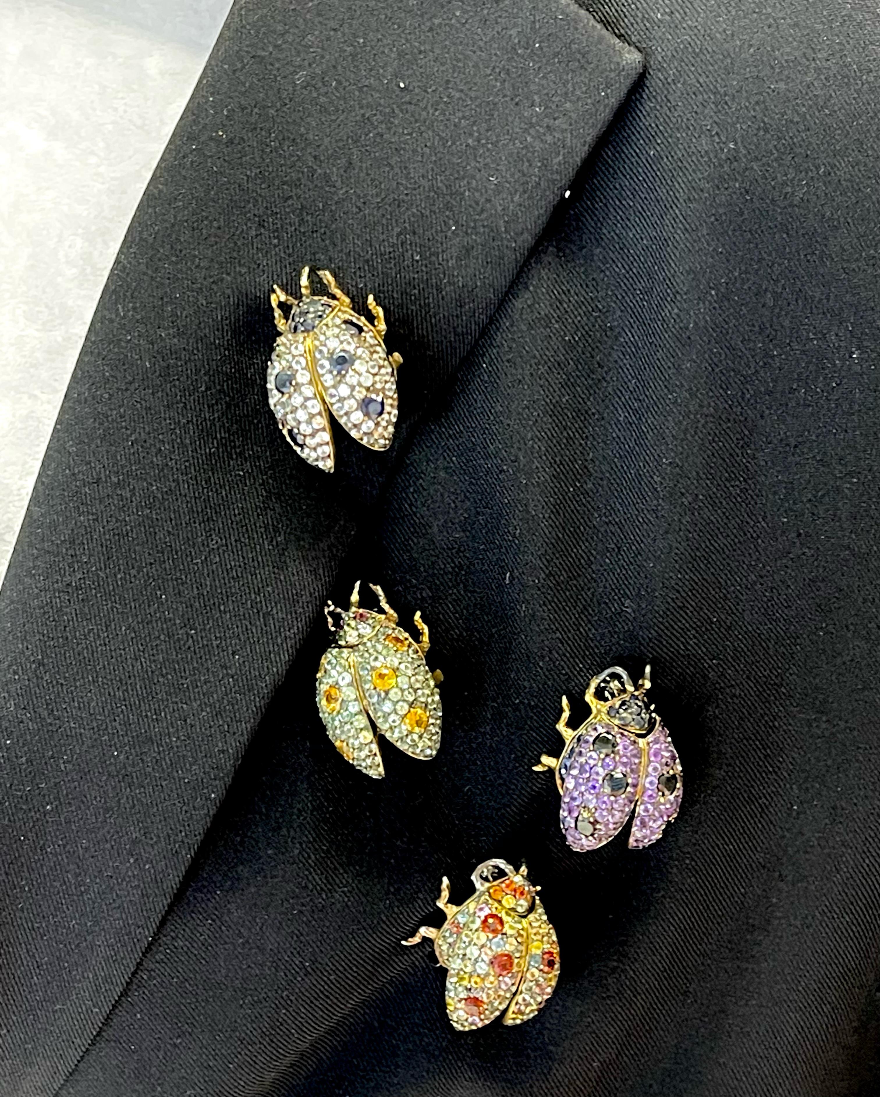 Women's or Men's Bochic Multi Color Natural Sapphire and Mix Gem Candy “Beetle” Brooch or Pendent For Sale
