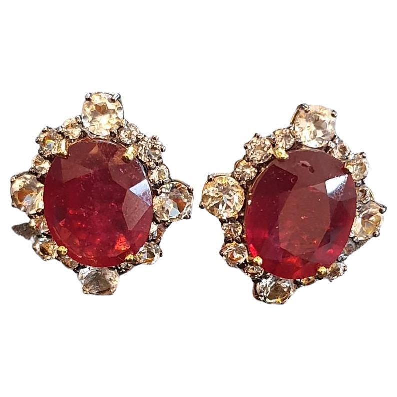 Baroque Bochic “Orient” 11 Carat African Natural Ruby & Rose Cut Topaz Earrings For Sale