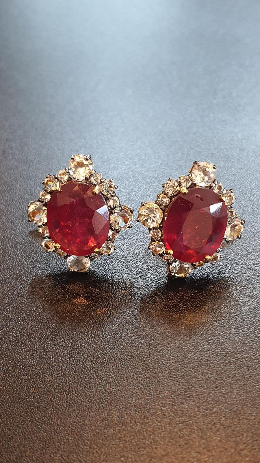 Bochic “Orient” 11 Carat African Natural Ruby & Rose Cut Topaz Earrings In New Condition For Sale In New York, NY