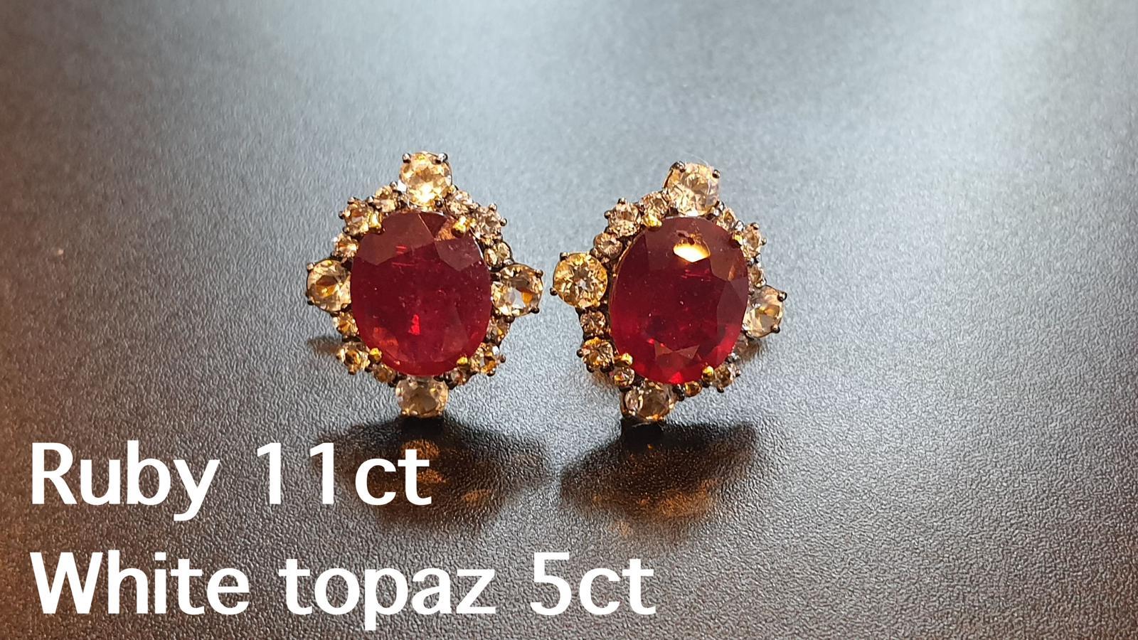Bochic “Orient” 11 Carat African Natural Ruby & Rose Cut Topaz Earrings For Sale 1