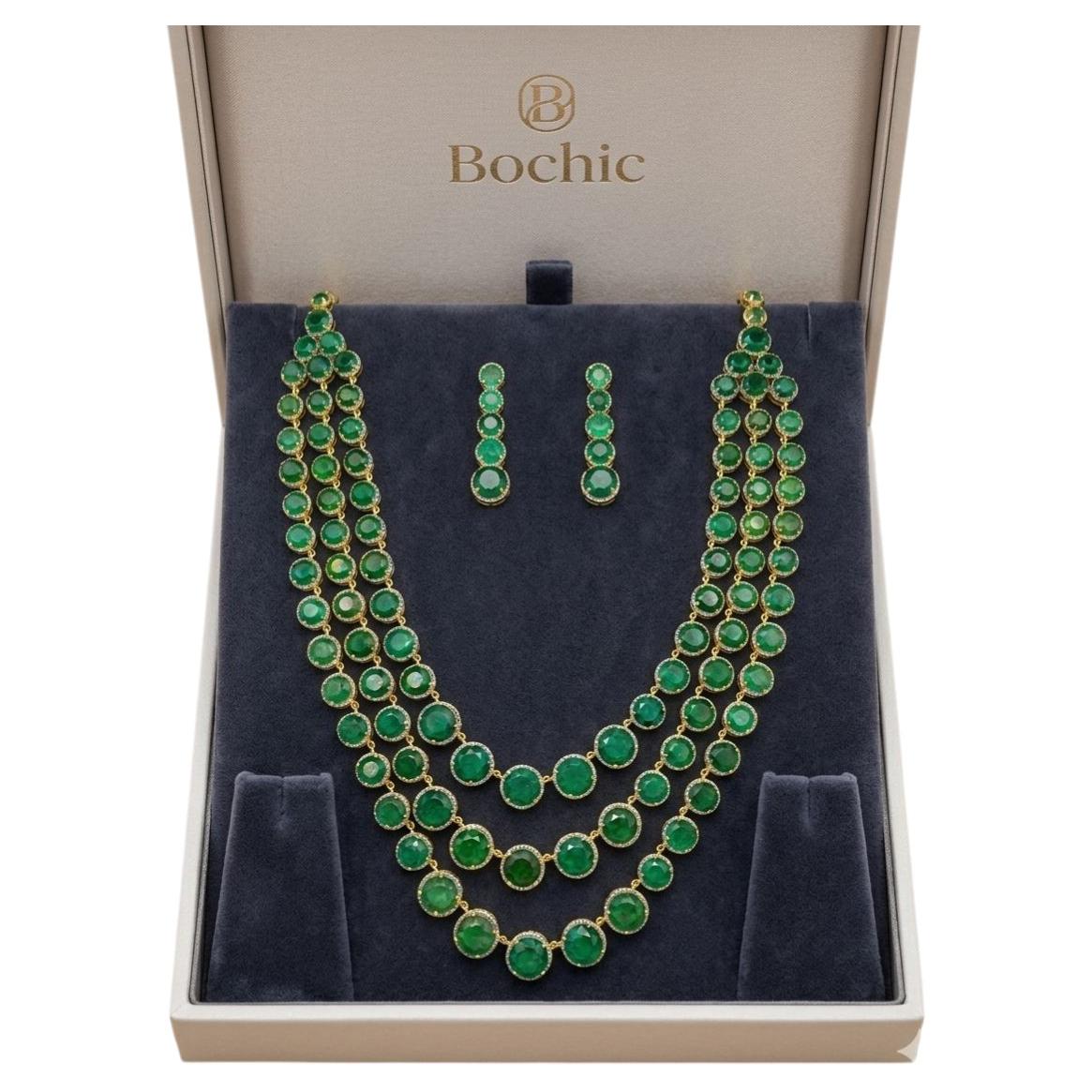 Bochic Orient 250 Carat Diamond & Zambian Emerald Necklace in 18K Gold & Silver