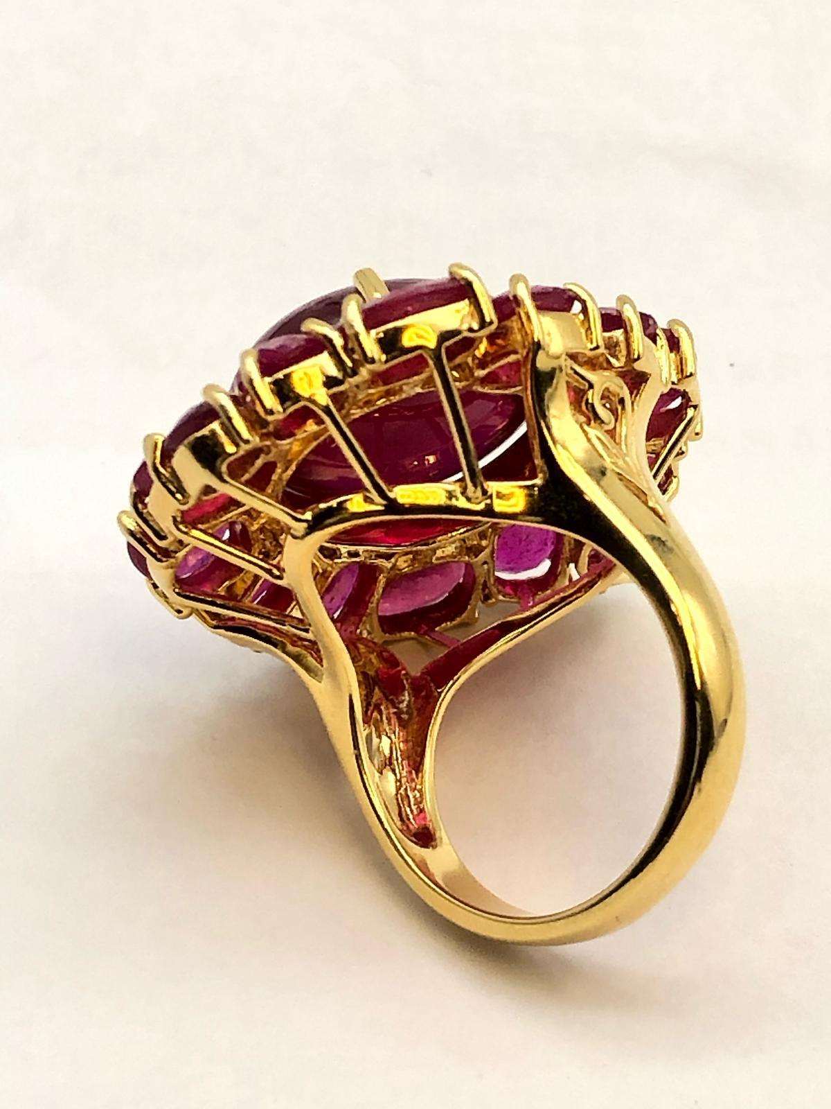 Bochic “Orient” 50 Carat Natural Multi Ruby Cocktail Ring Set 18K Gold &Silver For Sale 6
