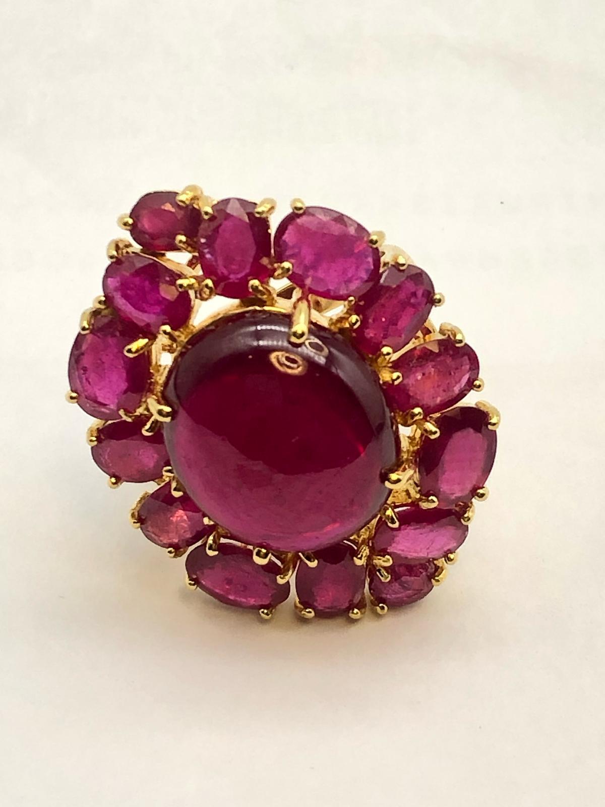 Bochic “Orient” 50 Carat Natural Multi Ruby Cocktail Ring Set In 18K Gold &Silver 

Natural Center Ruby  - 18.00 Carat 
Natural Round Brilliant Multi Rubies 32.00 Carat 

This Ring is from the 