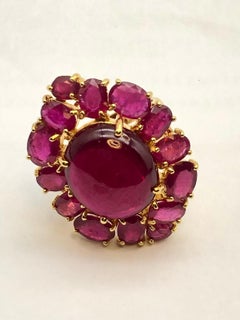 Bochic “Orient” Vintage 50 Carat Natural Multi Ruby Ring Set 18K Gold &Silver