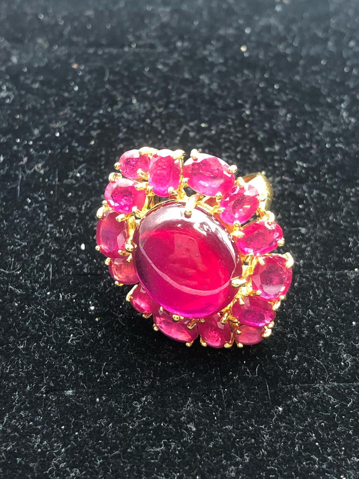 Brilliant Cut Bochic “Orient” 50 Carat Natural Multi Ruby Cocktail Ring Set 18K Gold &Silver For Sale