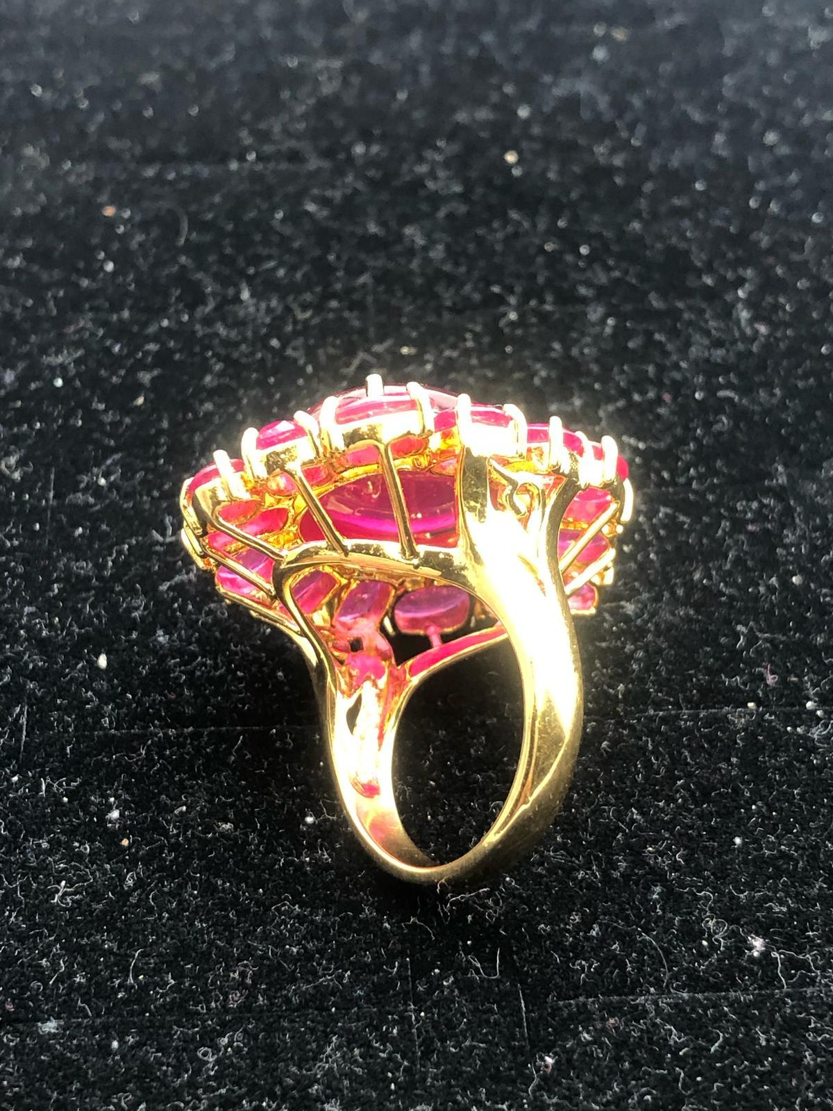 Bochic “Orient” 50 Carat Natural Multi Ruby Cocktail Ring Set 18K Gold &Silver In New Condition For Sale In New York, NY