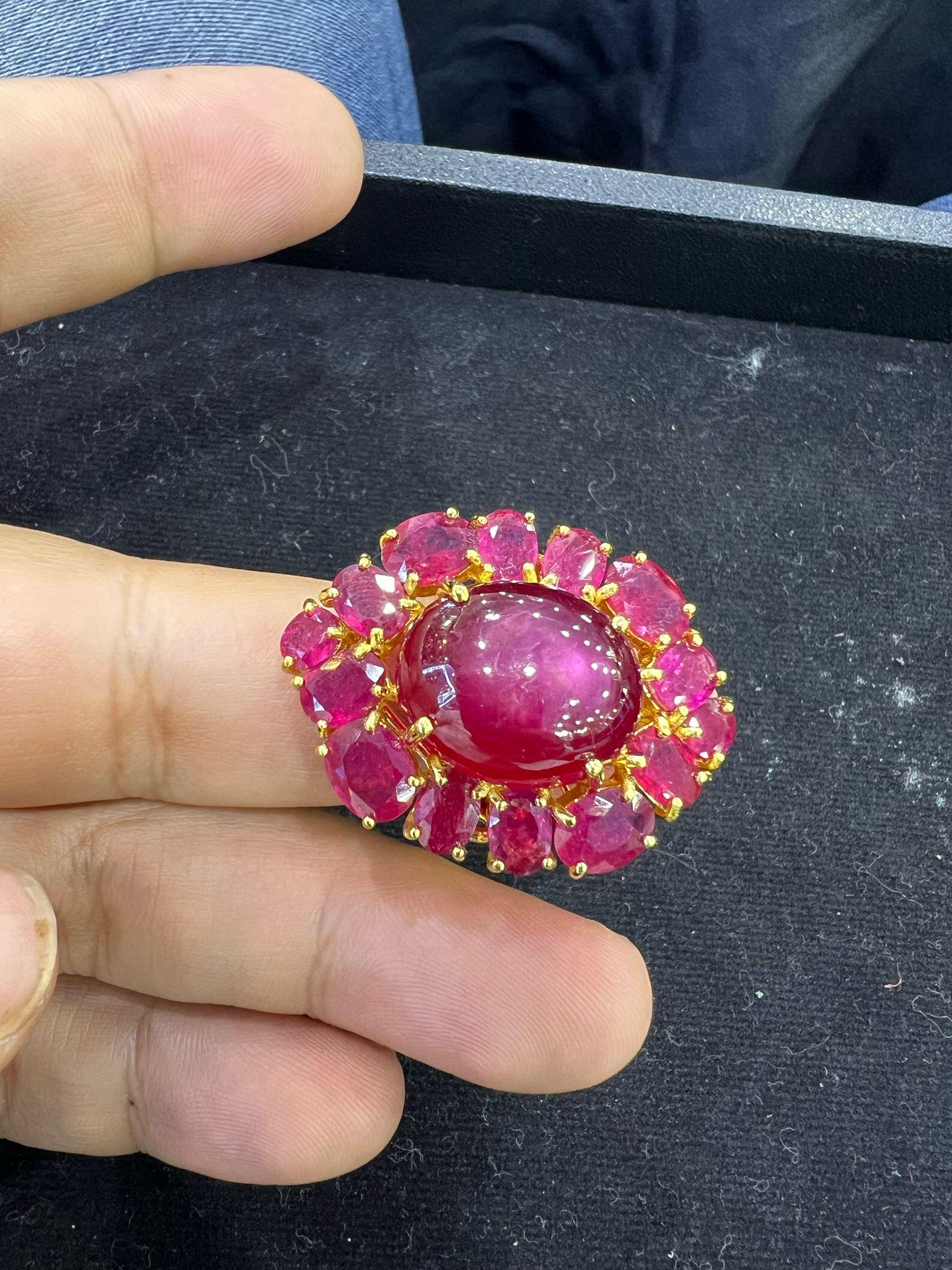 Women's or Men's Bochic “Orient” 50 Carat Natural Multi Ruby Cocktail Ring Set 18K Gold &Silver For Sale