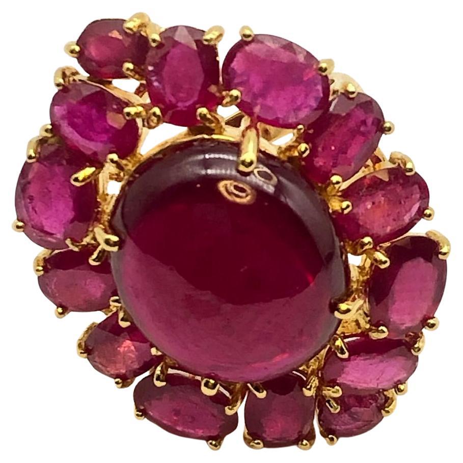 Bochic “Orient” 50 Carat Natural Multi Ruby Cocktail Ring Set 18K Gold &Silver For Sale