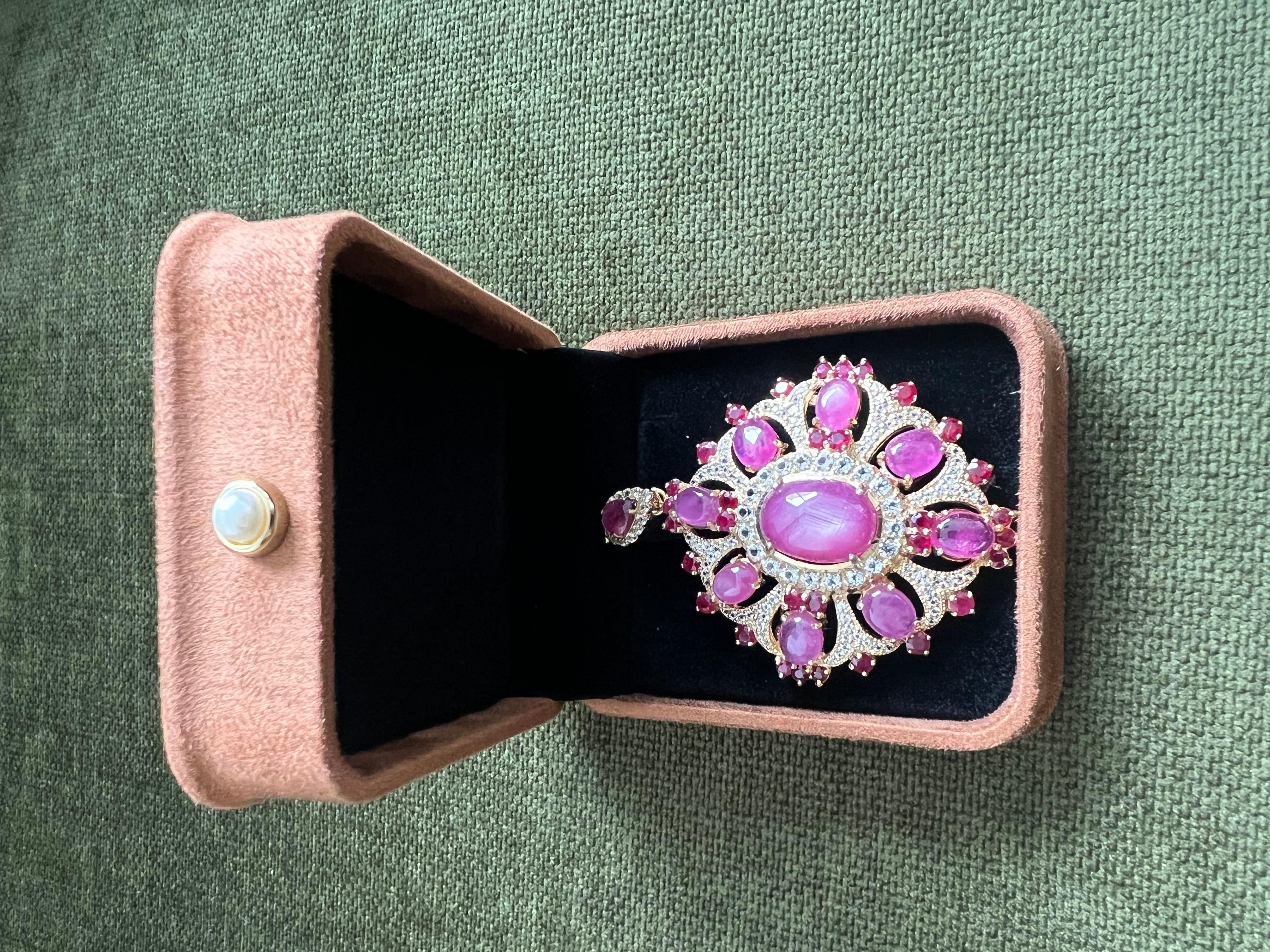 Bochic “orient” 60 Carat Multi Ruby Brooch Set In… - image 10