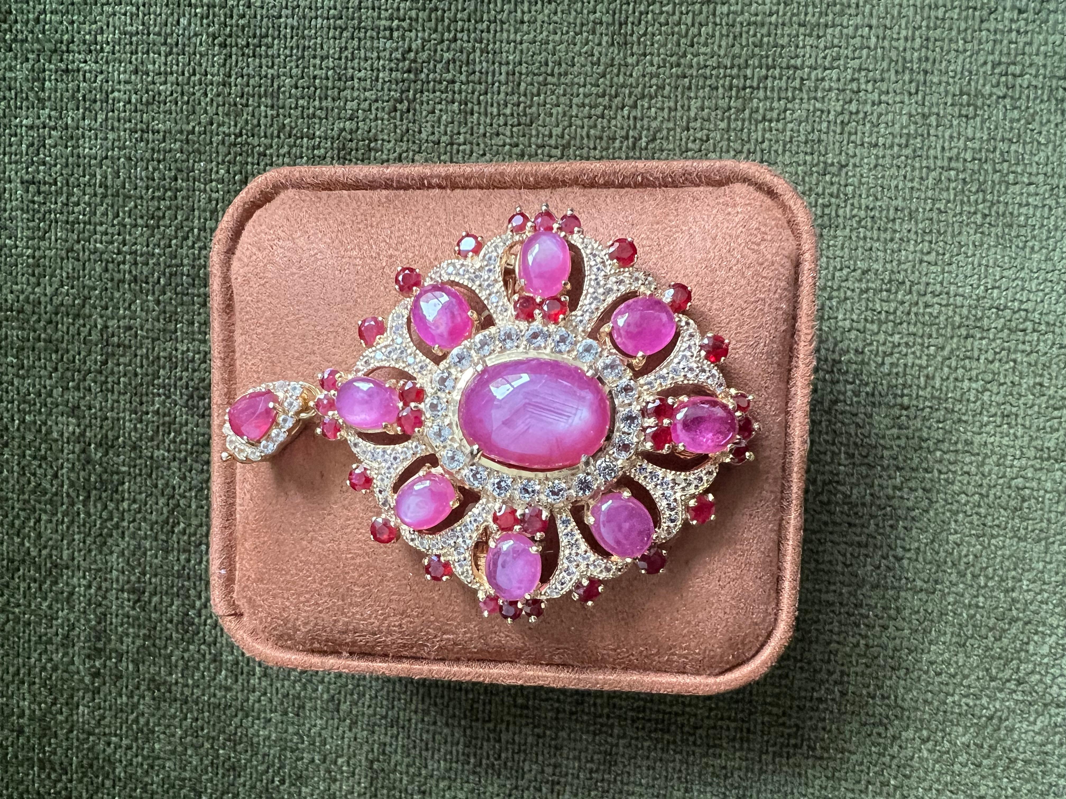 Bochic “orient” 60 Carat Multi Ruby Brooch Set In… - image 12