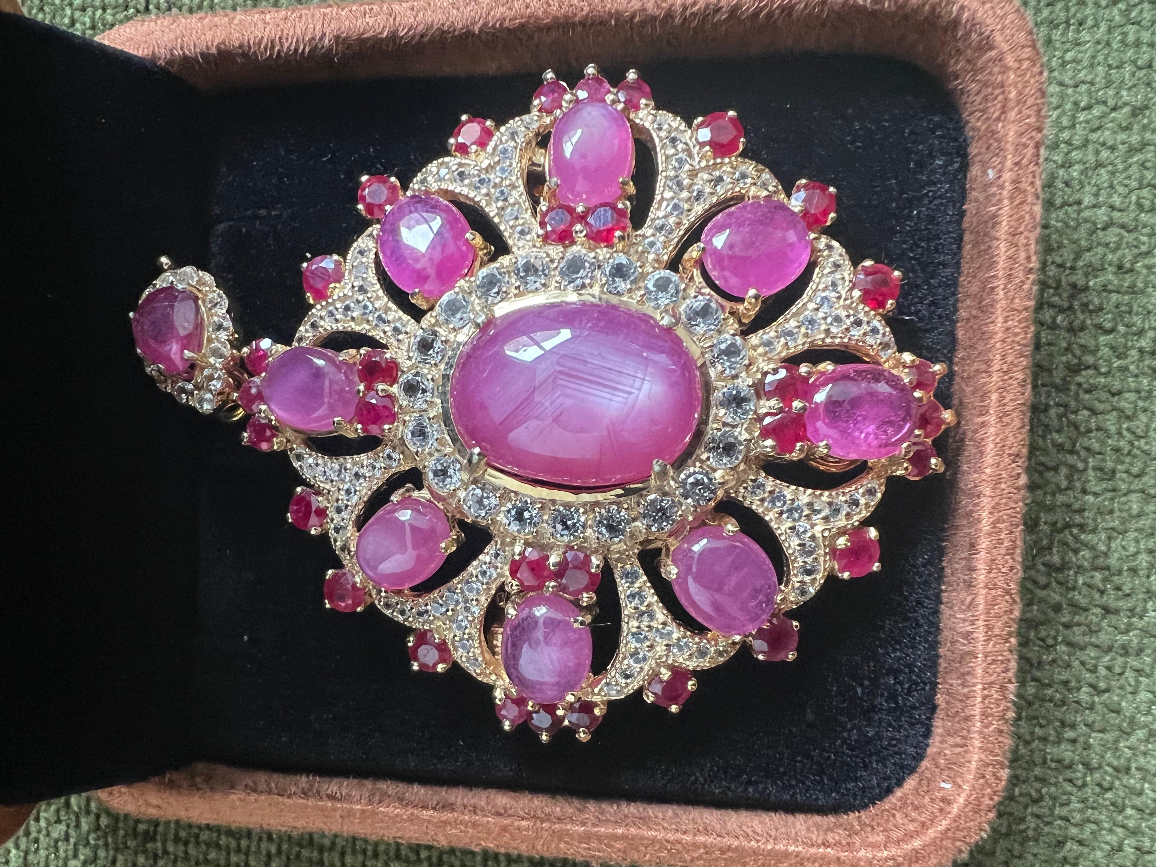 Bochic “orient” 60 Carat Multi Ruby Brooch Set In… - image 14