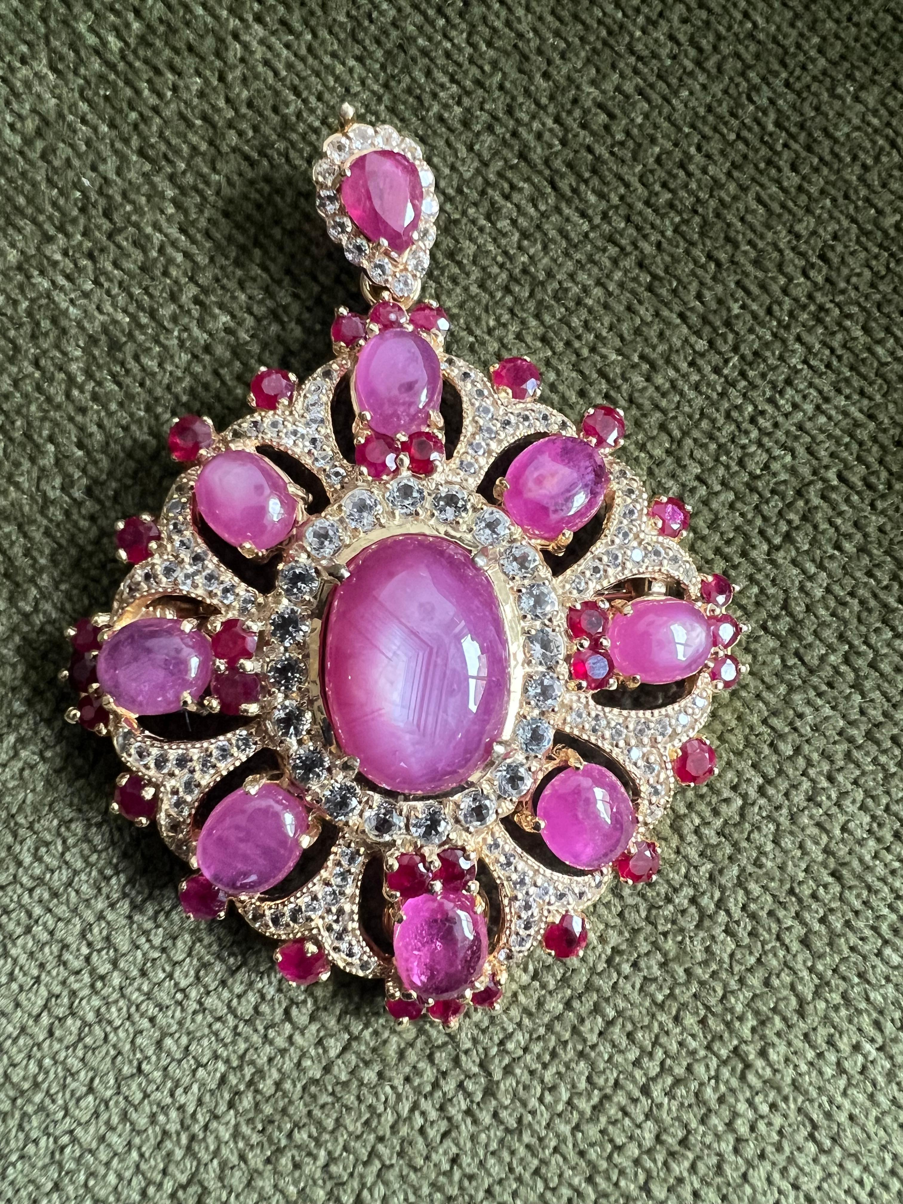 Bochic “orient” 60 Carat Multi Ruby Brooch Set In… - image 5