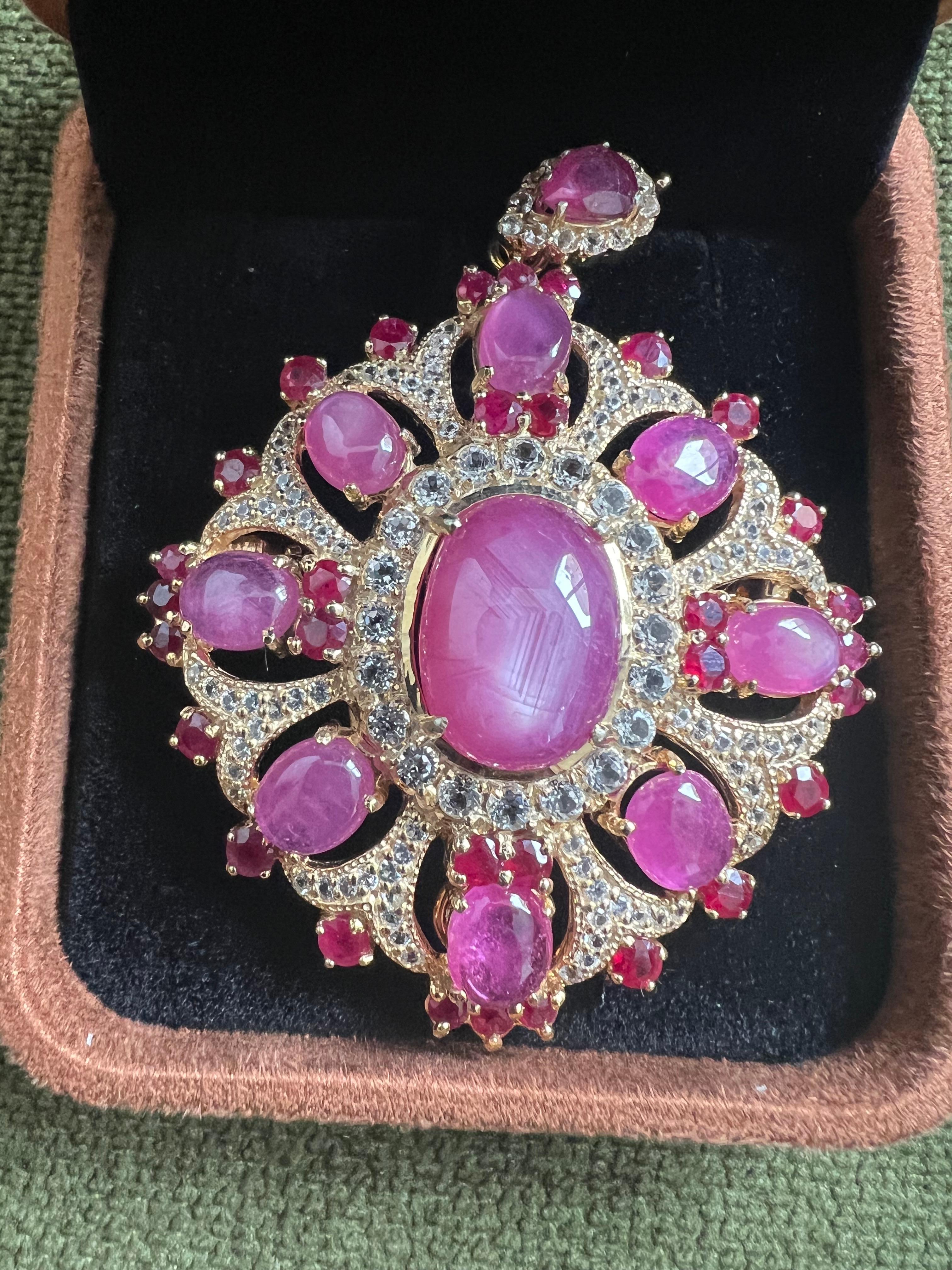 Bochic “orient” 60 Carat Multi Ruby Brooch Set In… - image 6