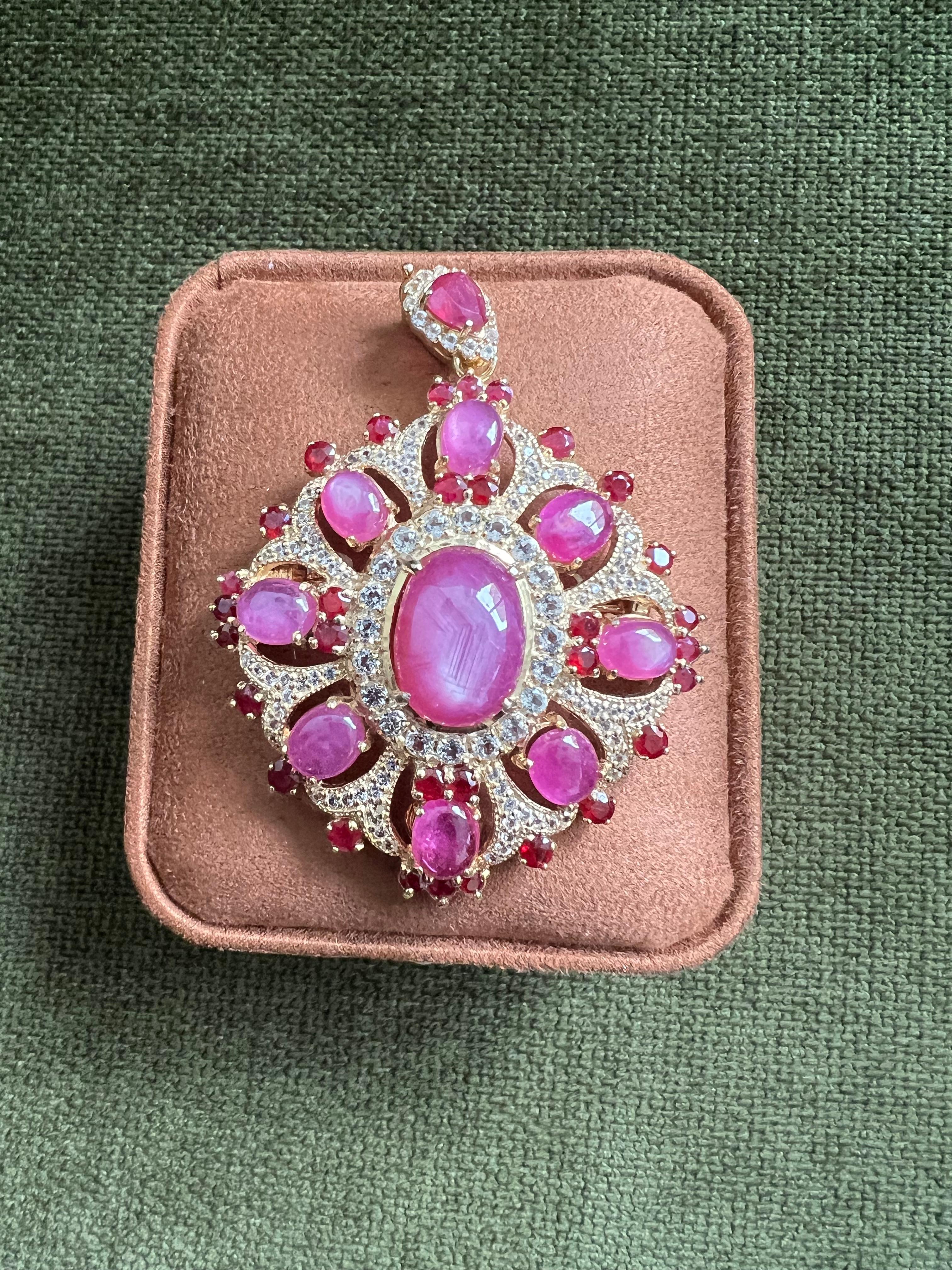 Bochic “orient” 60 Carat Multi Ruby Brooch Set In… - image 8