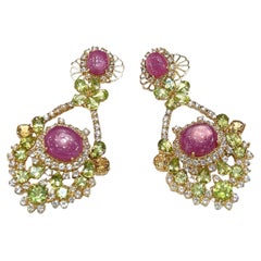 Bochic Orient 7ct Rubin, 4ct Peridot & 3ct Citrin Ohrringe in 18K Gold