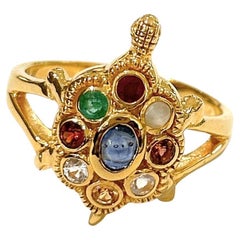 Bochic “Orient” 9 Gem, Sapphire, Ruby, Emerald Ring Set In 18K Gold & Silver 