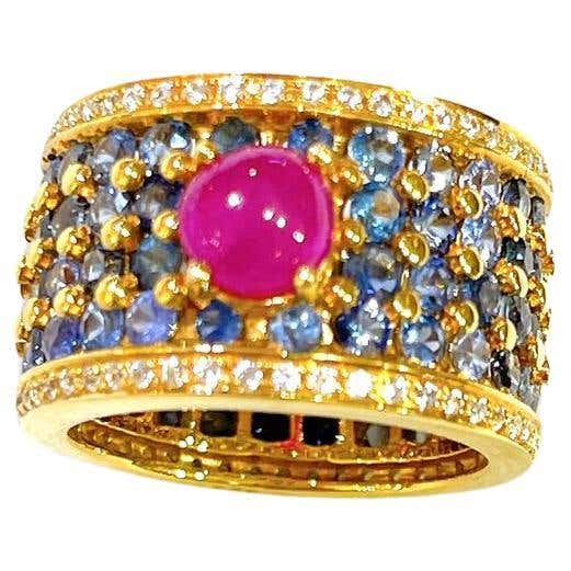 Bochic “Orient” African Ruby and Blue Sapphire Band Ring Set In 18 K ...