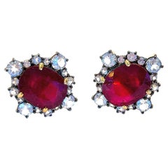 Bochic “Orient” African Ruby & Rose Cut Topaz Earrings Set In 18K Gold & Silver 
