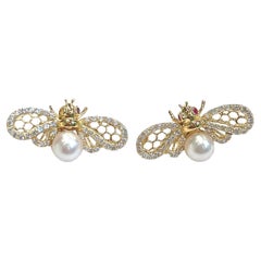 Bochic "Orient" Akoya Perle & Hellblauer Topas  Ohrringe Set 18K Gold & Silber